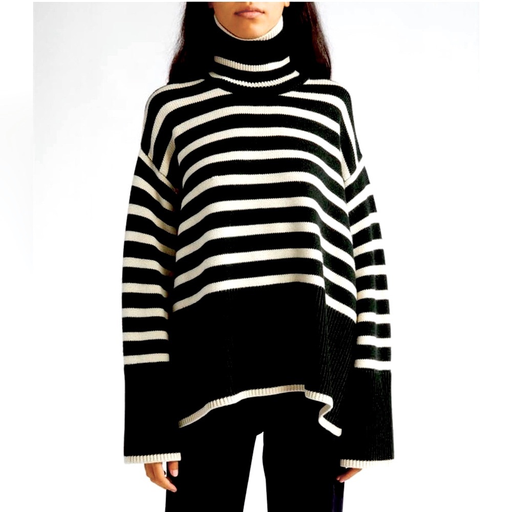 Toteme Signature Stripe Turtleneck Black Sweater